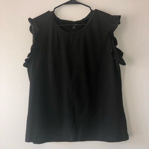 Shein Curve 1XL Black Ruffled Sleeve Tank Top